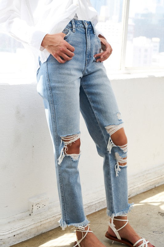 Super High Rise Distressed Relaxed Straight Jeans Flying Monkey