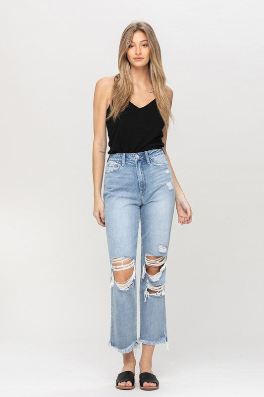 Super High Rise Distressed Relaxed Straight Jeans Flying Monkey