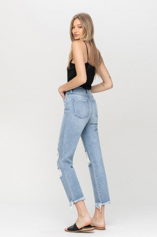 Super High Rise Distressed Relaxed Straight Jeans Flying Monkey