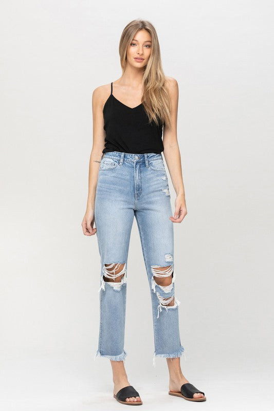 Super High Rise Distressed Relaxed Straight Jeans Flying Monkey