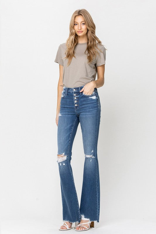 High Rise Distressed Raw hem Flare Flying Monkey