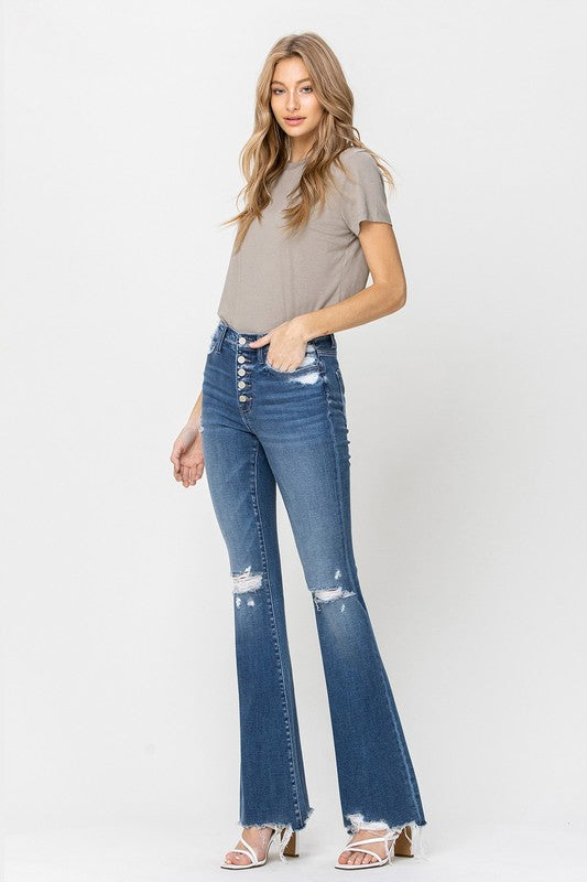 High Rise Distressed Raw hem Flare Flying Monkey