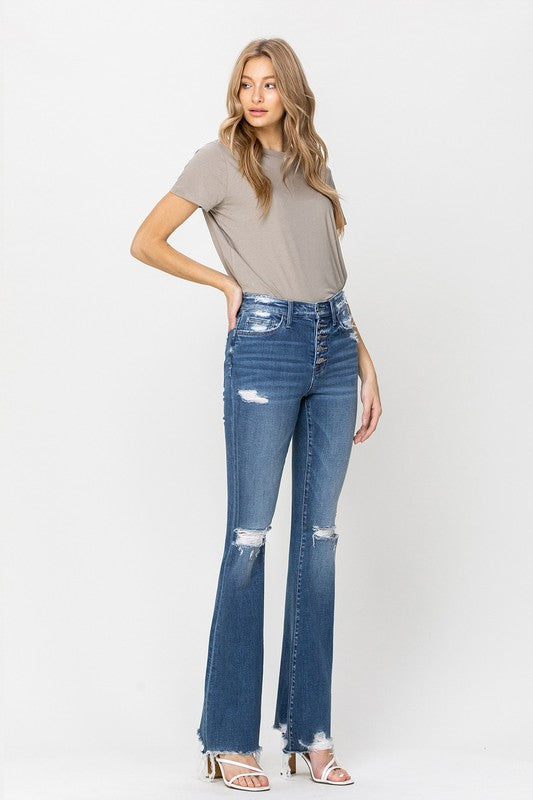 High Rise Distressed Raw hem Flare Flying Monkey