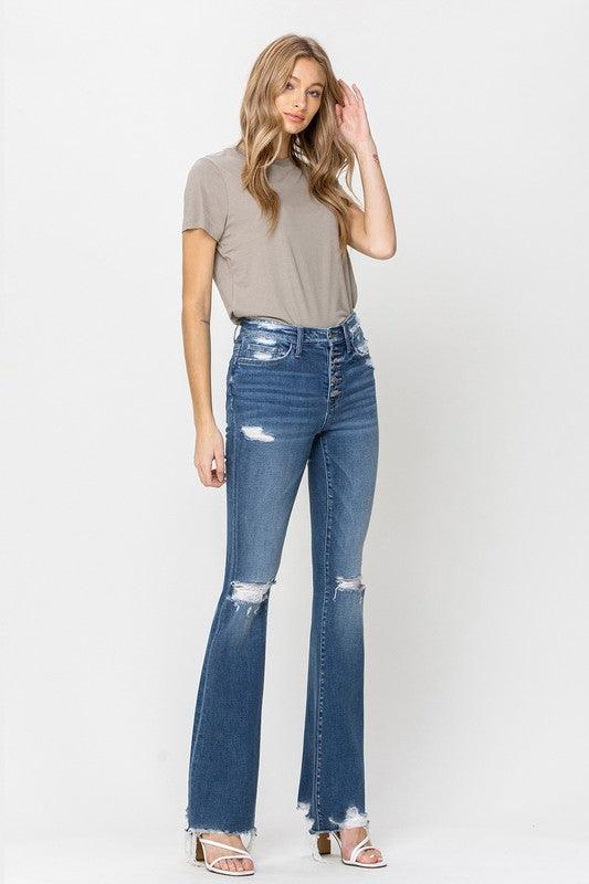 High Rise Distressed Raw hem Flare Flying Monkey