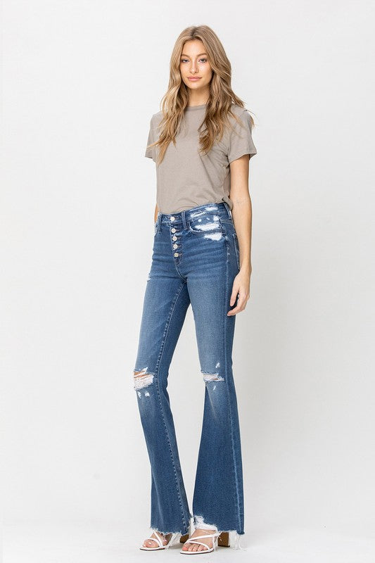 High Rise Distressed Raw hem Flare Flying Monkey