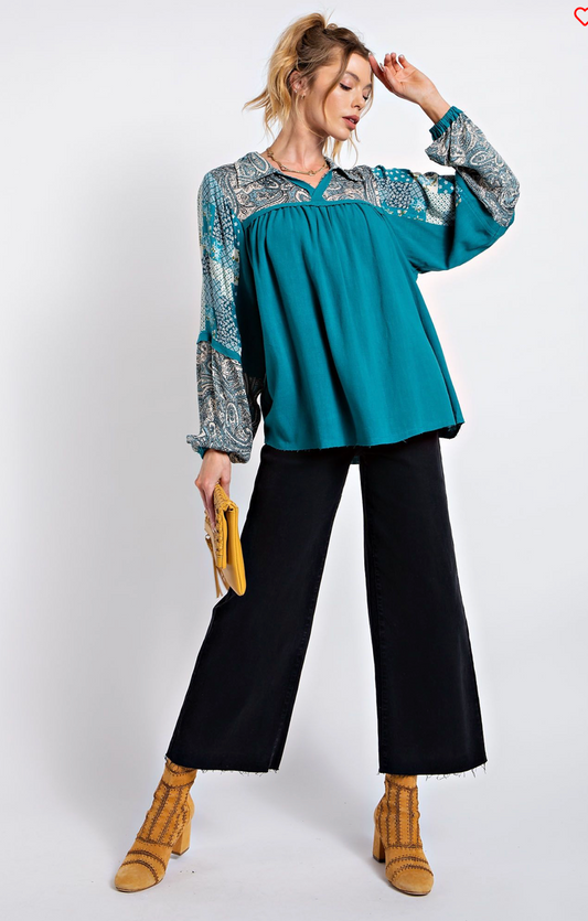 Curvy Teal Print top