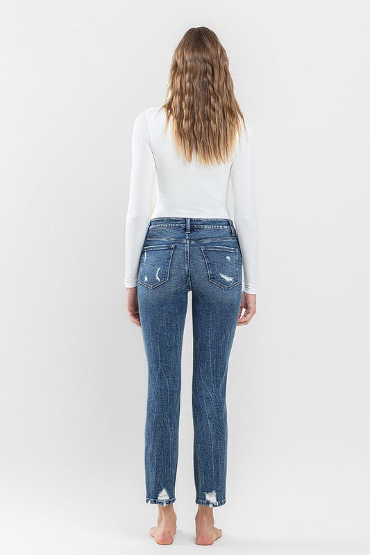 Mid Rise Distressed Crop Slim Straight Jeans Flying Monkey