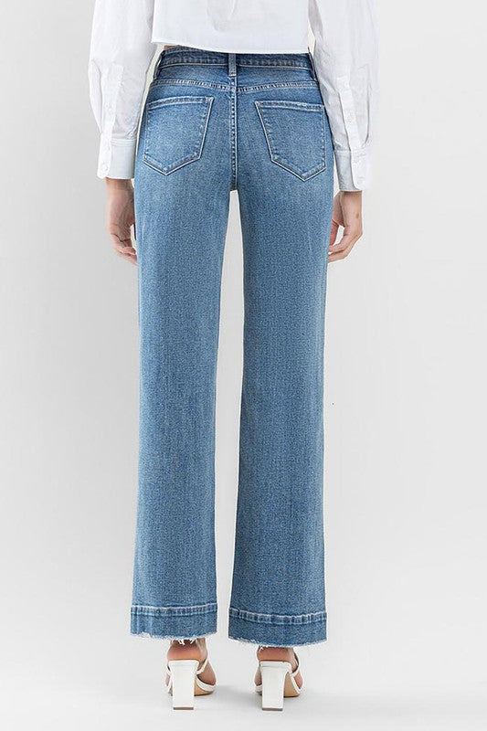 High Rise Wide Leg Jeans with Trouser Hem Detail Flying Monkey