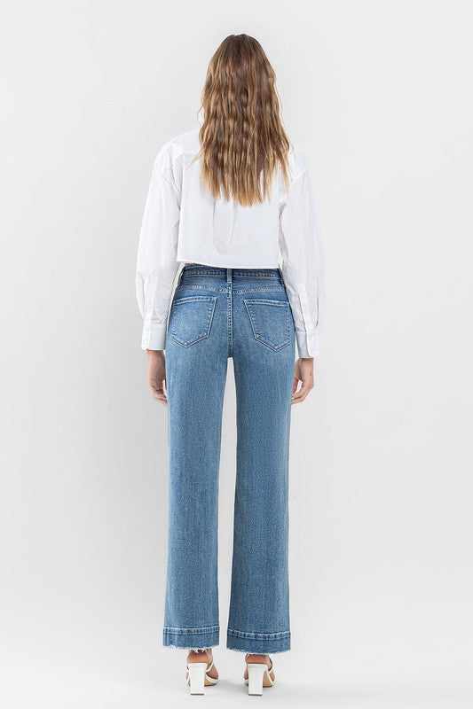 High Rise Wide Leg Jeans with Trouser Hem Detail Flying Monkey