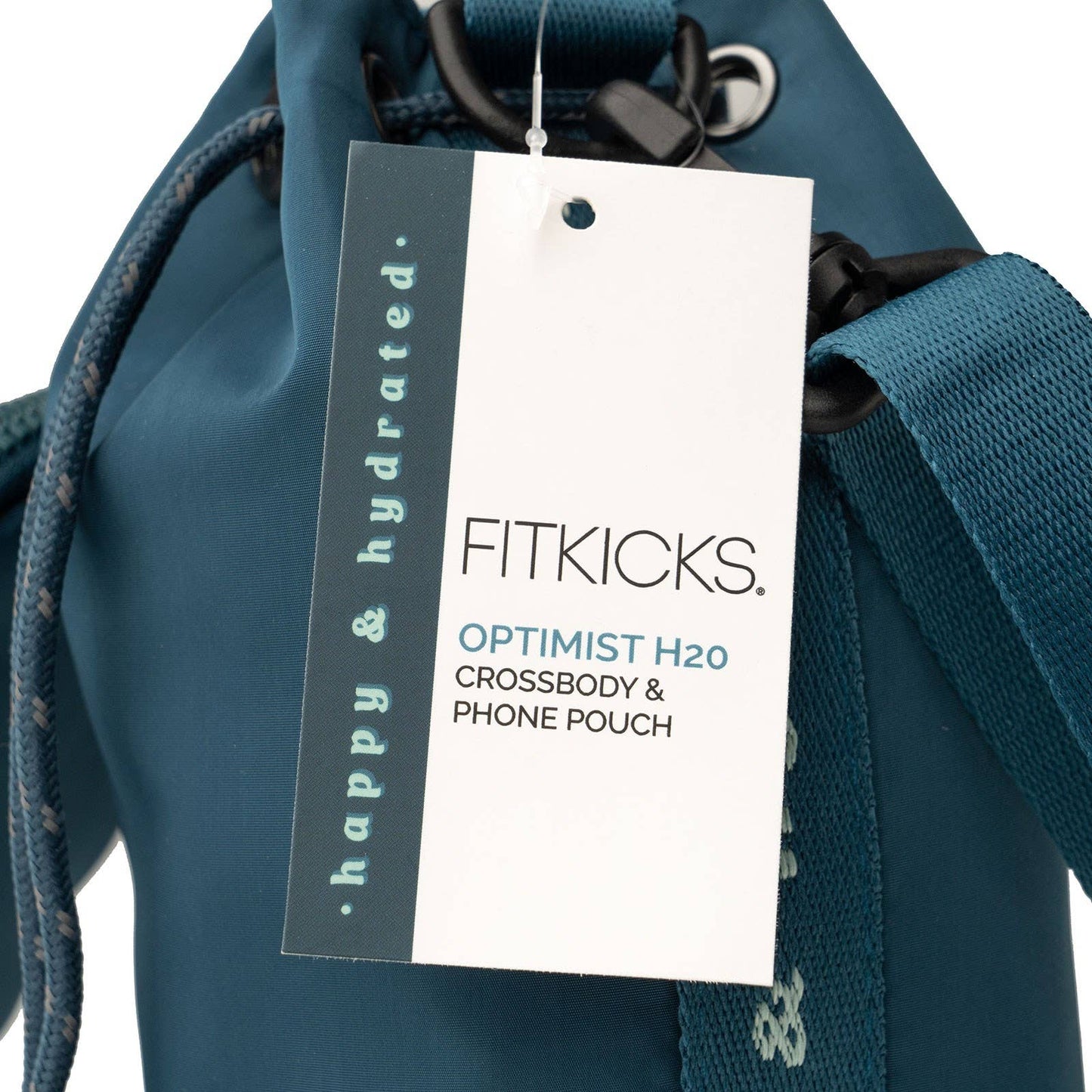 FITKICKS® Optimist H2O Crossbody & Phone Pouch Open Stock: Teal/Happy & Hydrated