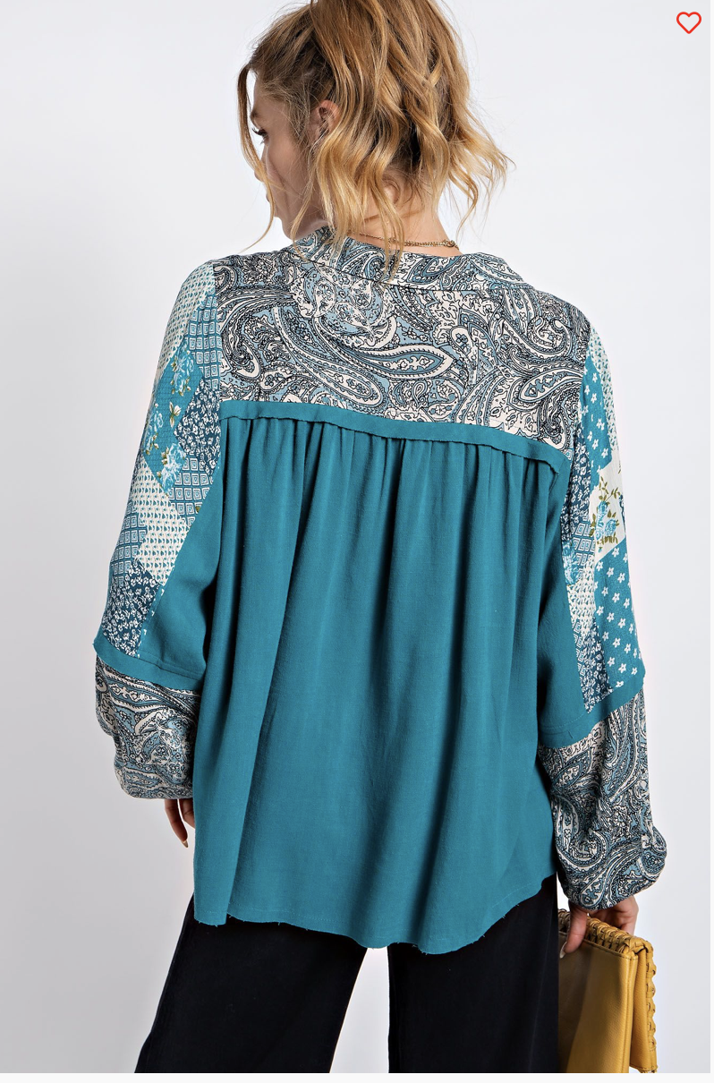 Curvy Teal Print top