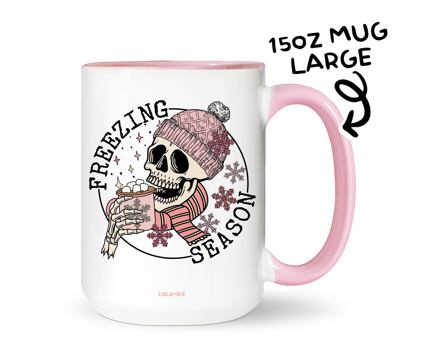 Freezing Season 15oz Mug (pink) - Winter, Skull,  Christmas