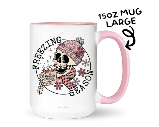 Freezing Season 15oz Mug (pink) - Winter, Skull,  Christmas