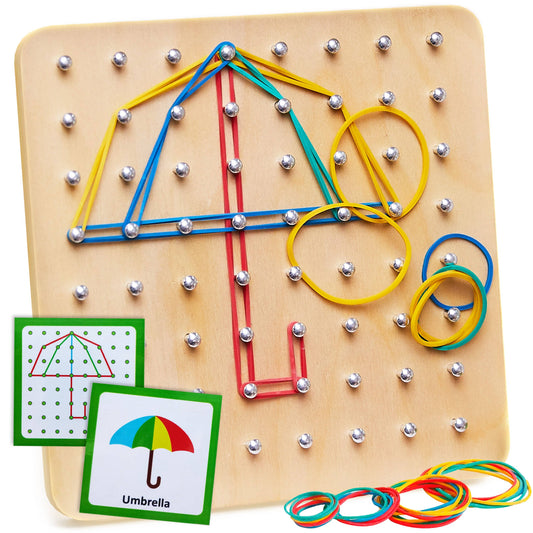 Montessori Toy for Kids - Wooden Geoboard with rubber bands