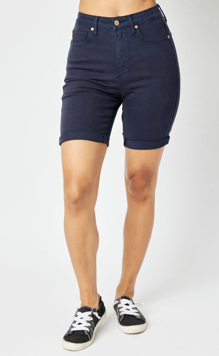 High Waist Tummy Control Navy Blue Bermuda Short