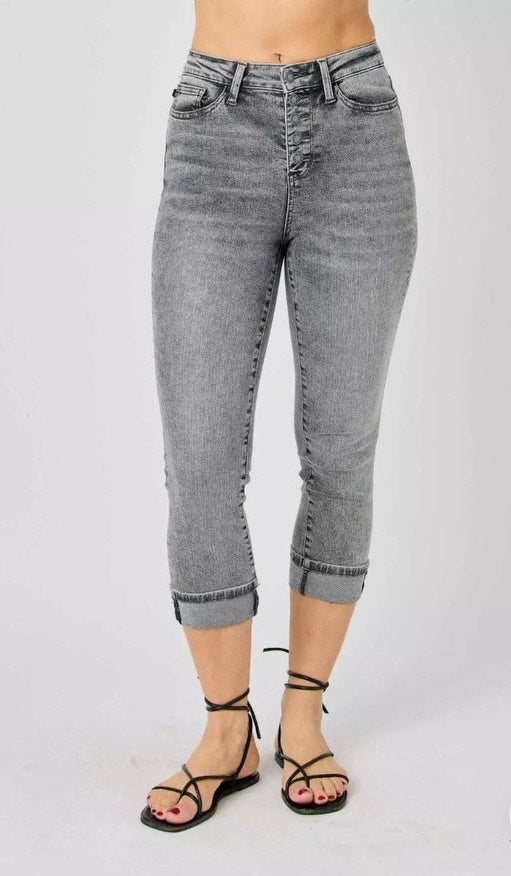 High Waisted Button Fly Capri