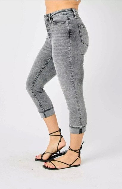 High Waisted Button Fly Capri