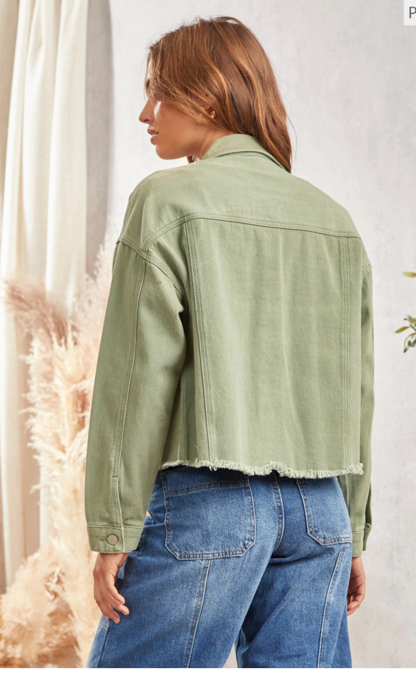 A Curvy Green denim jacket