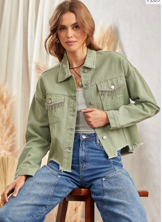 A Curvy Green denim jacket