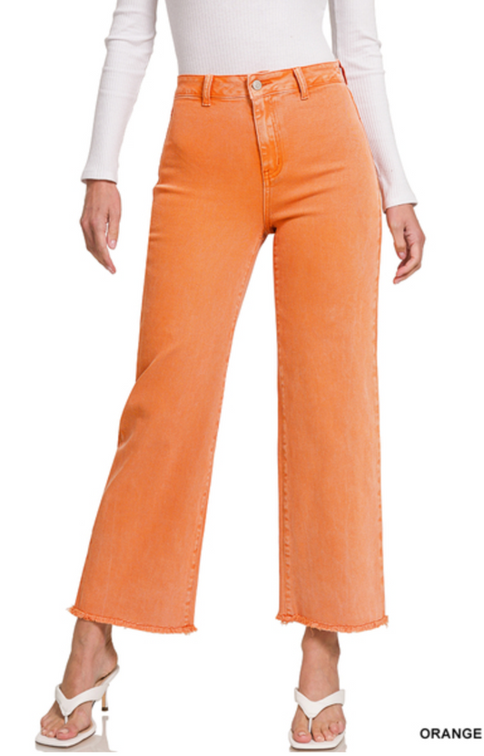 Frayed Wide Leg Bottoms Orange