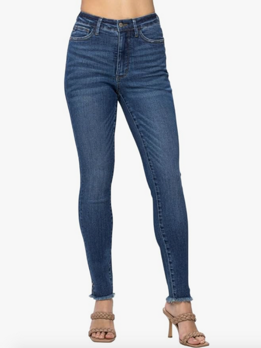 High Waist Frayed Hem Skinny Jean