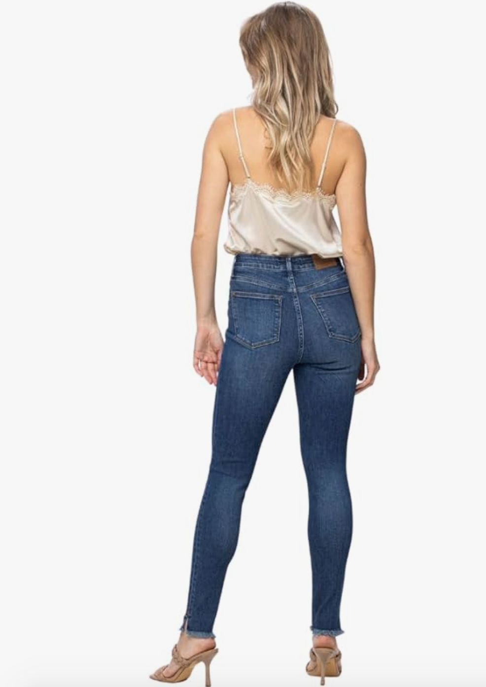 High Waist Frayed Hem Skinny Jean