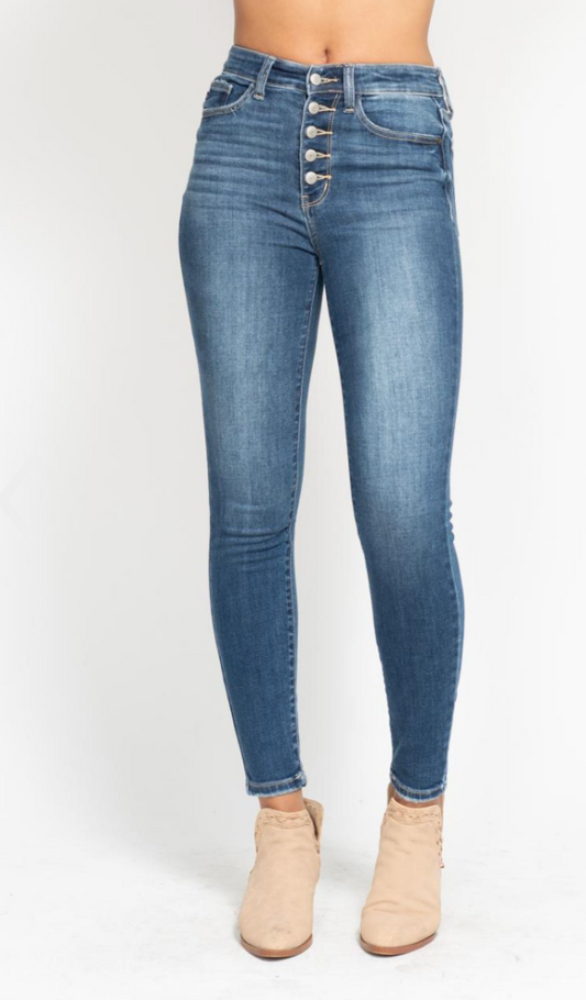 High Rise Button Fly Skinny Jean