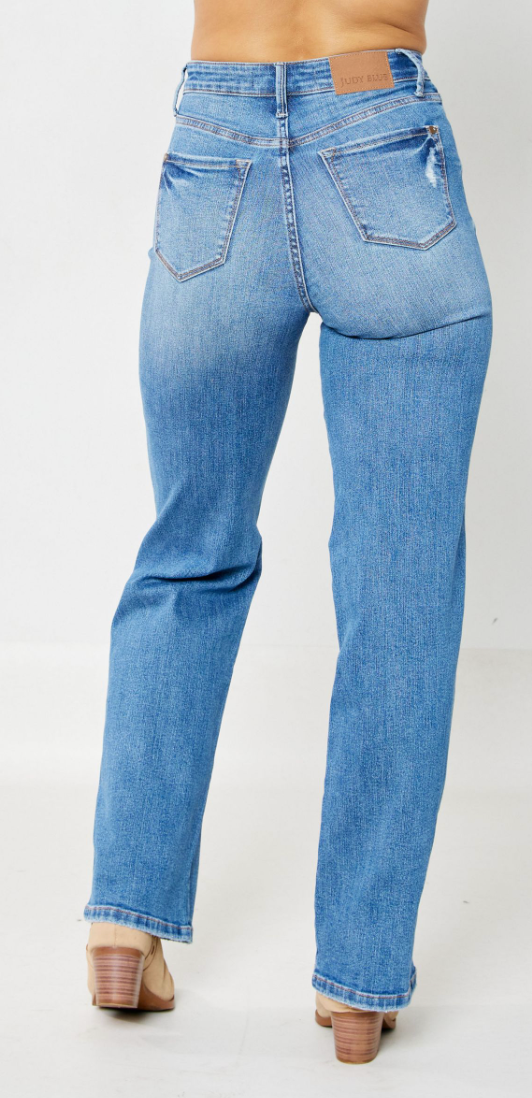 Tummy Control Distressed Knee Straight Jean