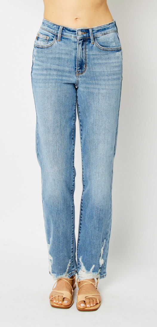 High Waist Distressed Straight Leg Jean