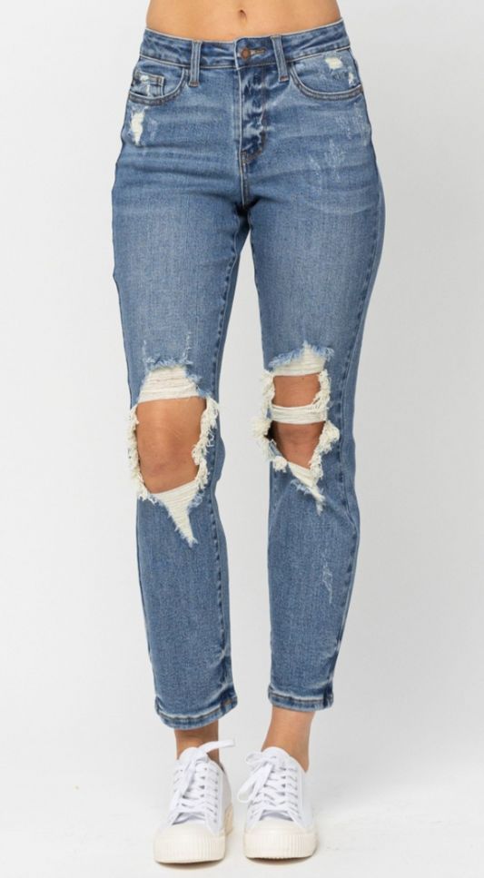 High Waist Distressed Boyfriend Fit Crop