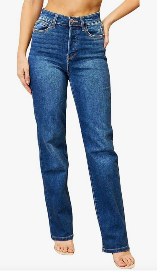 High Waist Hidden Button Fly Jean