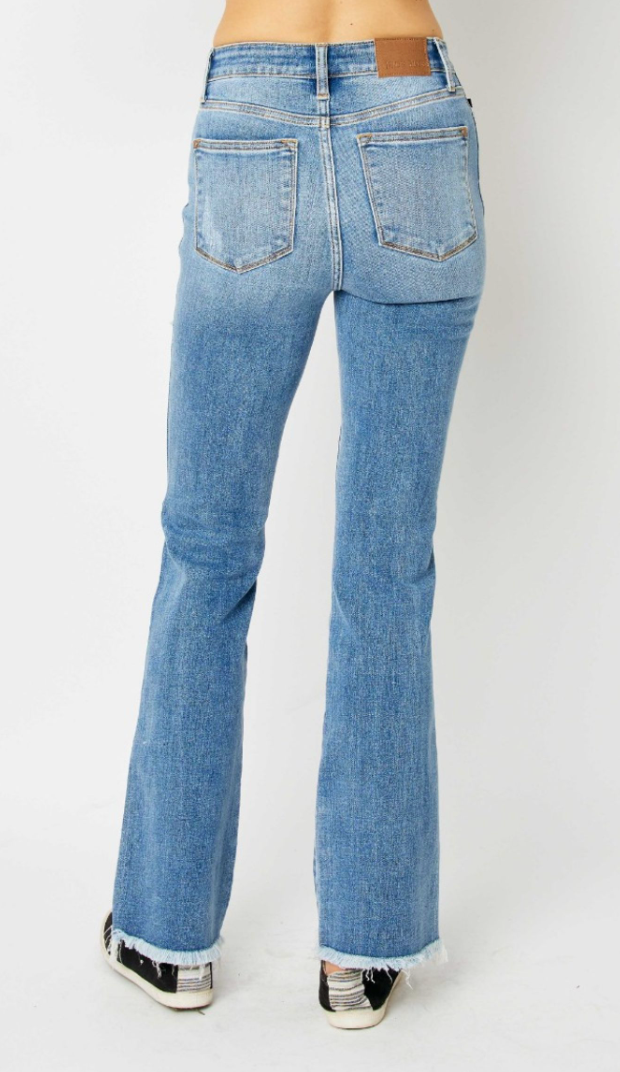 High Wait Distressed Bootcut Jean Judy Blue