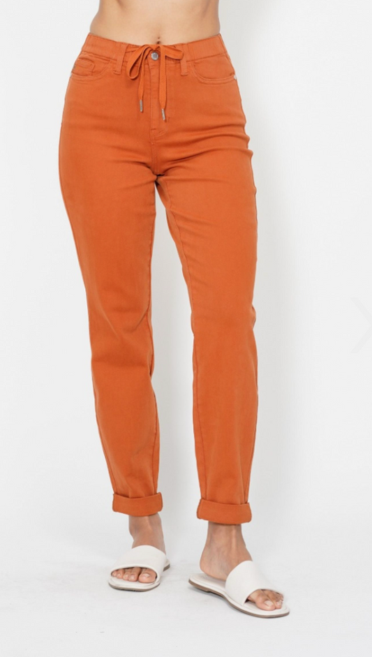 High Waist Orange Double Cuff Jogger Judy Blue