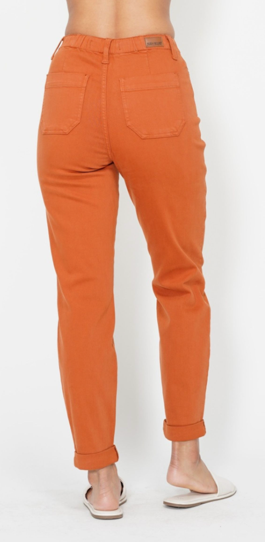 High Waist Orange Double Cuff Jogger Judy Blue