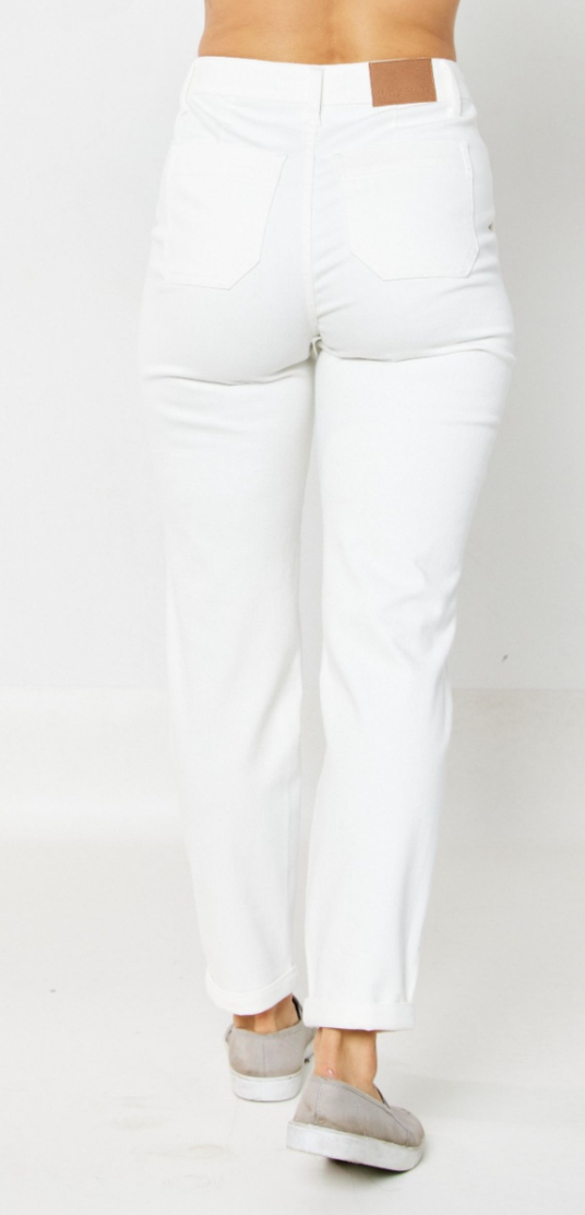 High Waist White Cuffed Jogger