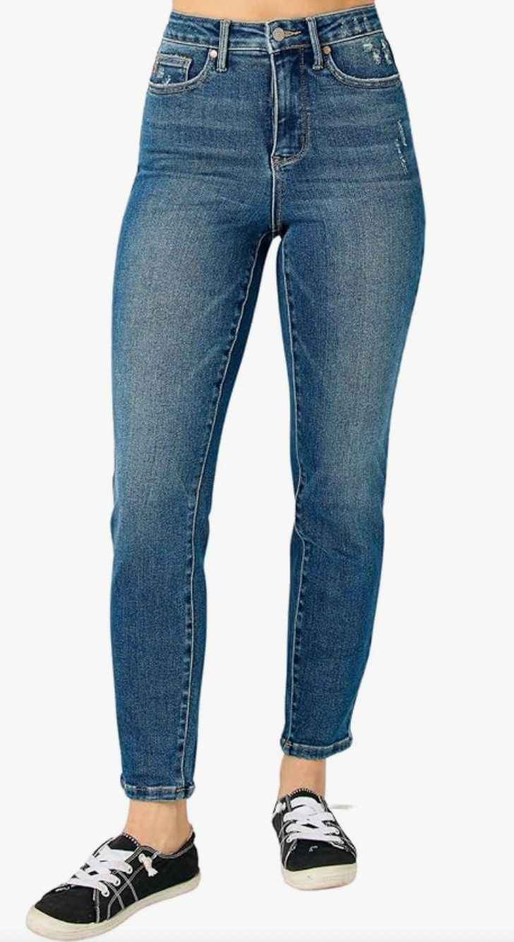 High Rise Tummy Control Distressed Pocket Skinny Judy Blue