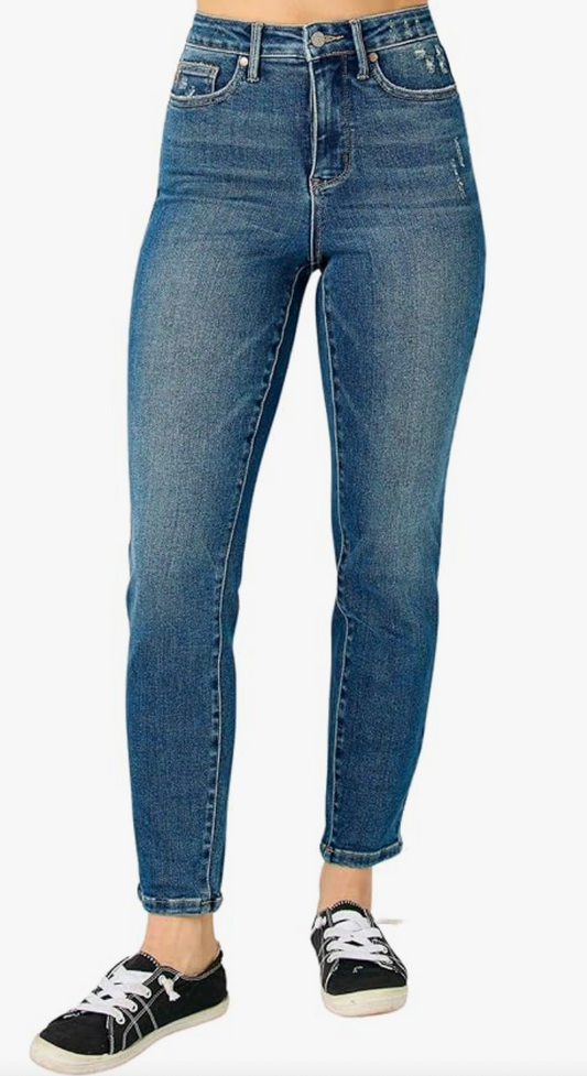 High Rise Tummy Control Distressed Pocket Skinny Judy Blue