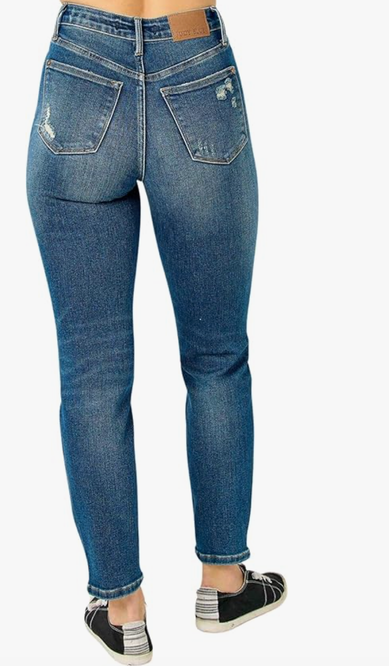 High Rise Tummy Control Distressed Pocket Skinny Judy Blue