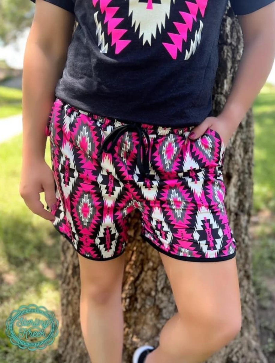 Hot Pink Aztec Print Shorts